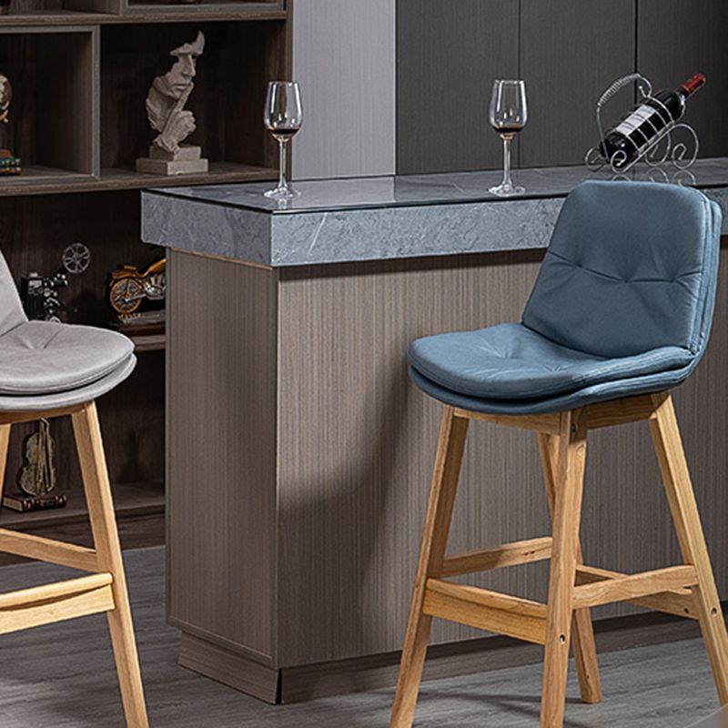 Scandinavian Wood Upholstered Counter Stools Low Back Bar Stools with Footrest