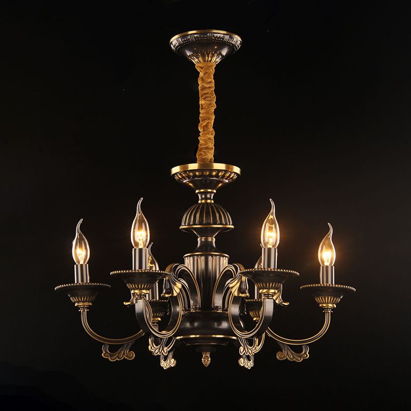 6 Heads Metal Pendant Chandelier Rustic Black and Gold Candle Living Room Ceiling Lamp Fixture