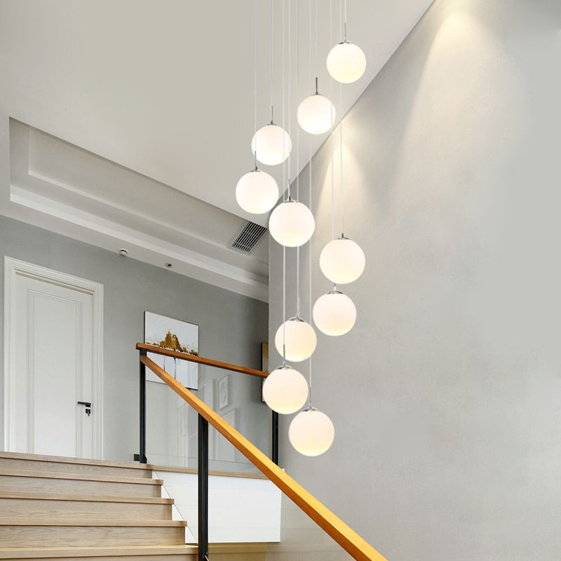 Spiral Stairs 10 Blub Pendant Light Fixture Clear Glass Sphere Nordic Style Multiple Hanging Light