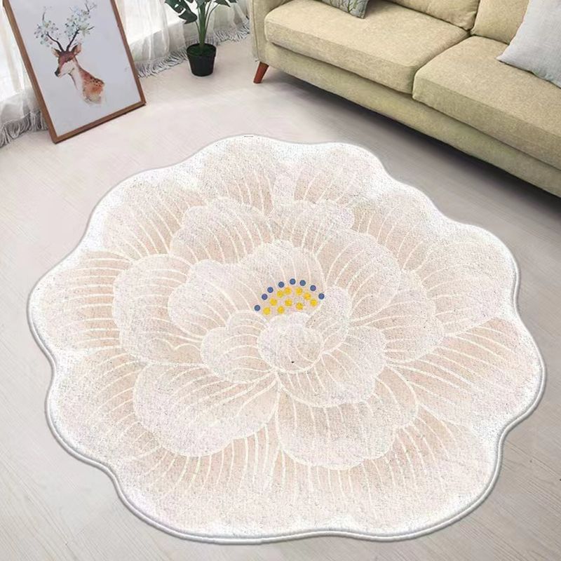 Pink Flower Carpet Polyester Simple Carpet Non-Slip Backing Carpet for Drawing Room