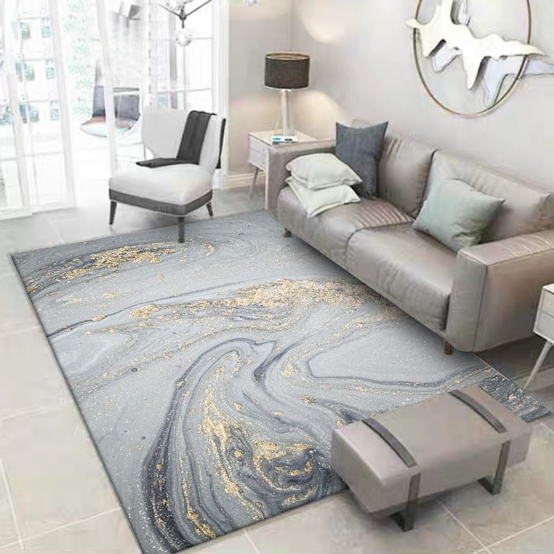 Modernism Abstract Rug Grey Polyester Rug Non-Slip Pet Friendly Washable Carpet for Living Room