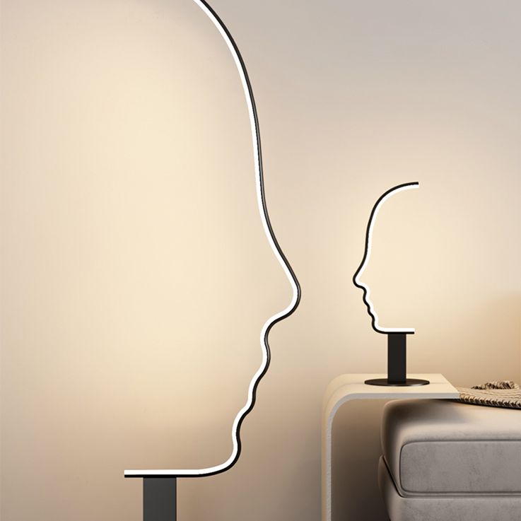 Lampada da tavolo a forma di viso Line Art Lampada da comodino minimalista in metallo a LED in nero
