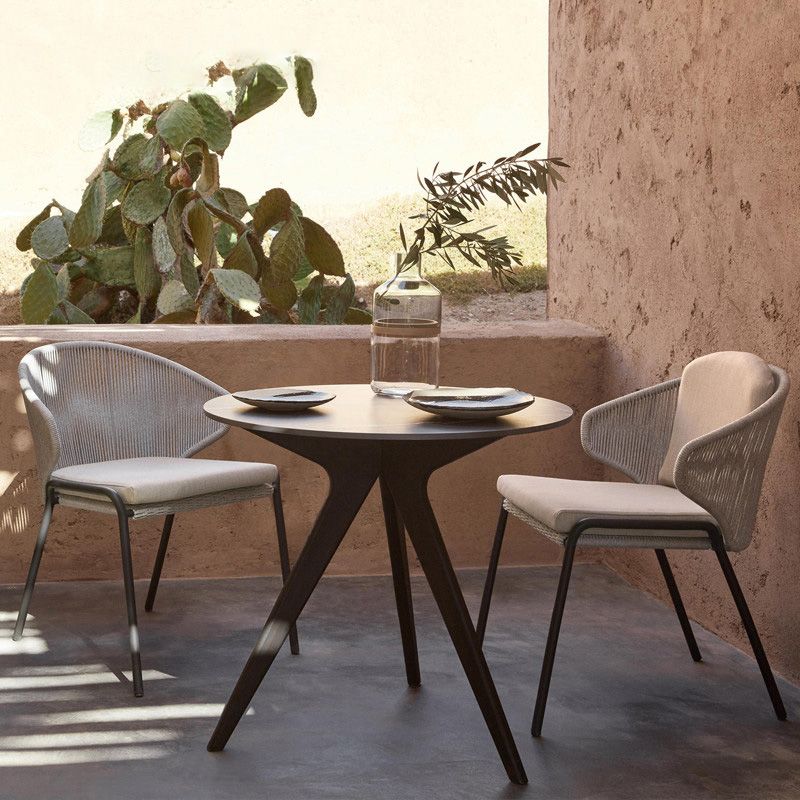 Tropical Outdoor Chair in Gray Rattan Dining Armchair Outdoors Dining Chair