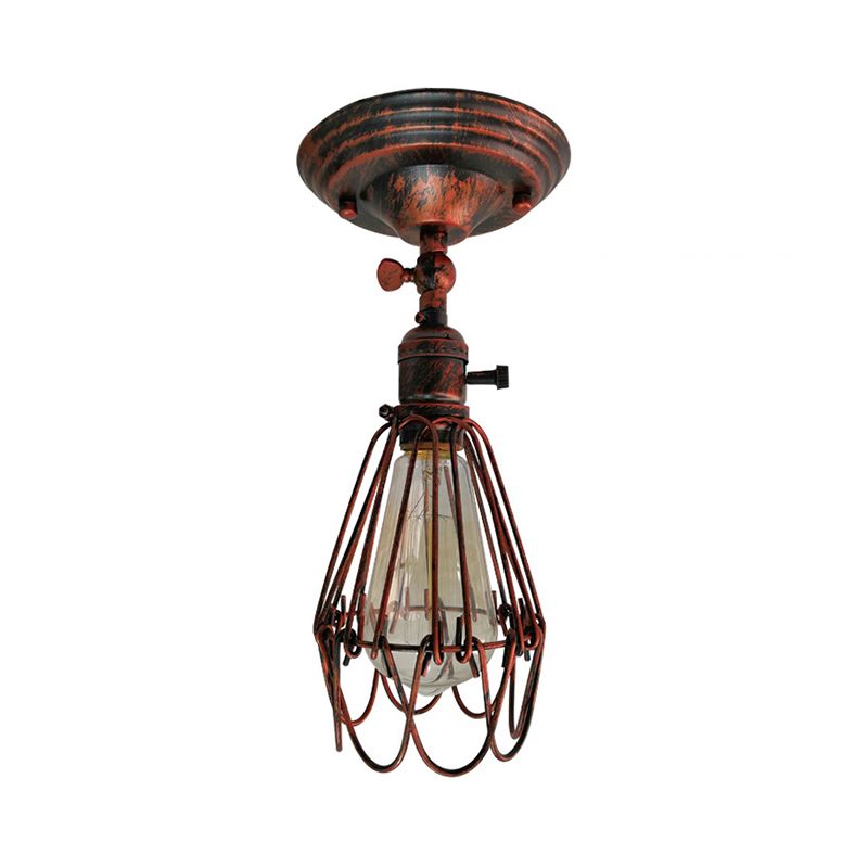 Plafonnier semi-encastré en cage en fer forgé, style ferme, élégant, 1 lumière, luminaire de plafond pour chambre à coucher, rouille/argent vieilli