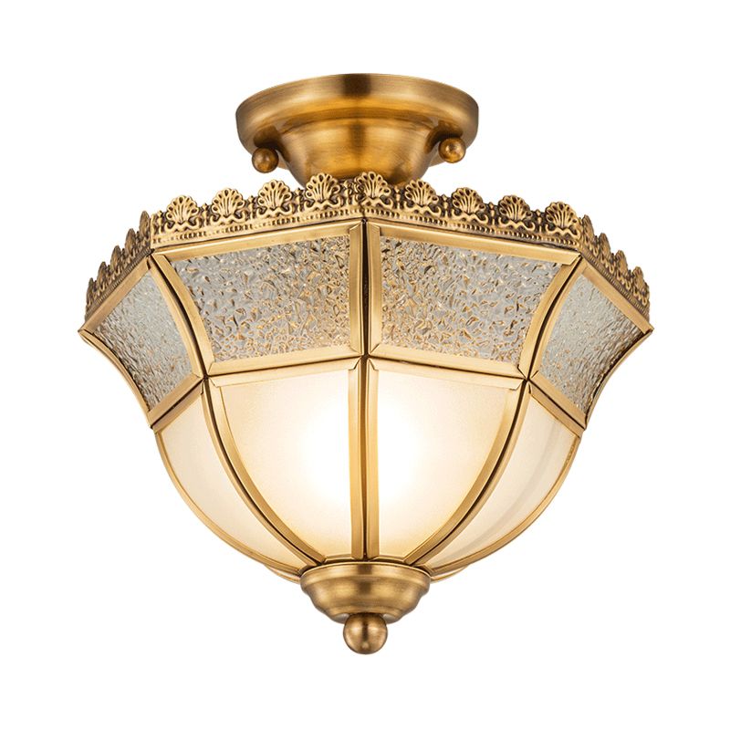Brass Ombrello semi -filo Light tradizionale Opal Glass 1 Apparecchio montato a soffitto testa