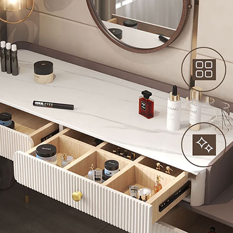 Stone Top Vanity Table 2/4 Storage Drawers Dressing Table with Mirror & Padded Stool