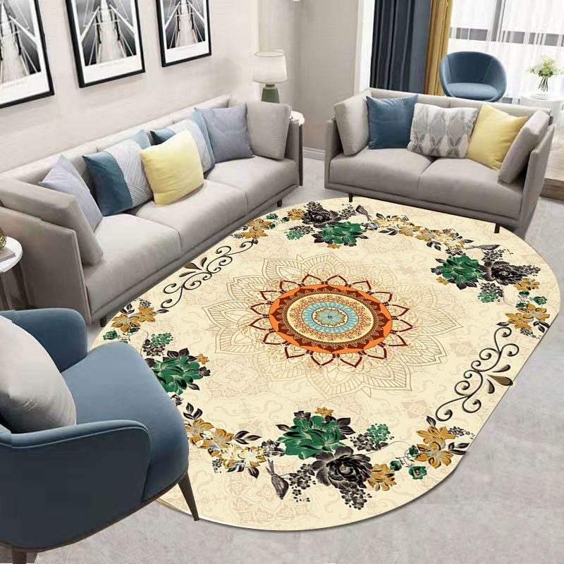 Dark Red Flower Rug Blending Traditional Rug Washable Rug for Home Decor