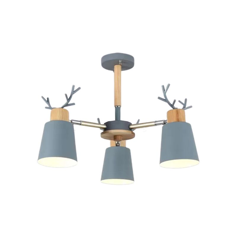 Nordic Bucket Semi Ceiling Mount Light Metal Wood Ceiling Lamp in Green for Living Room