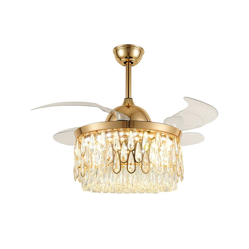 Abgestufte Kristalldecke Lüfter leichte moderne 19 -Zoll -WeD Gold Semi Flush Mount mit 4 Klingen für Wohnzimmer