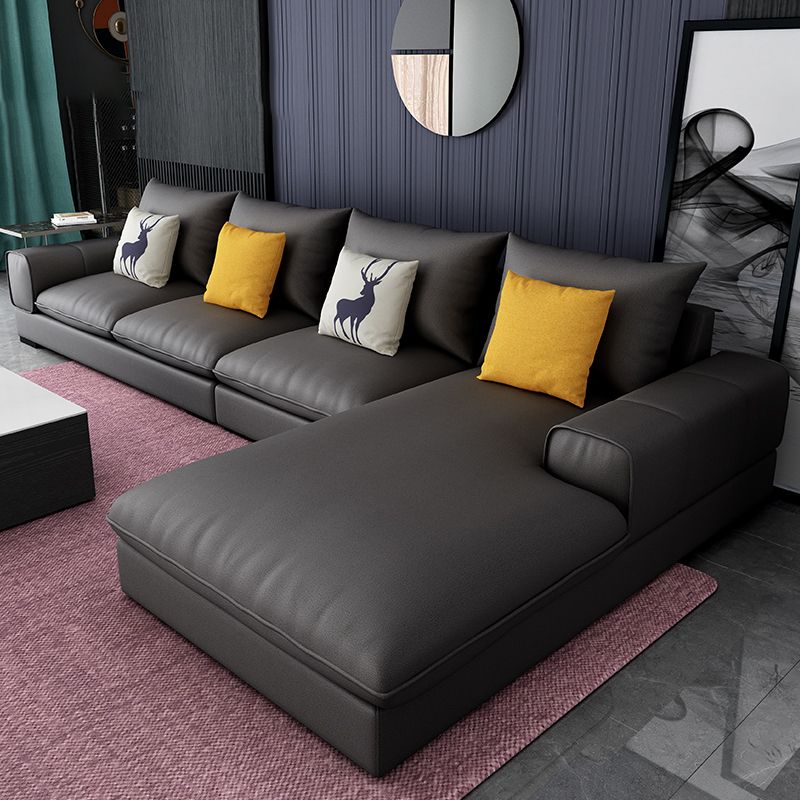 Contemporary L-Shape Sectional with Pillow Back and Recessed Arms for 4 People