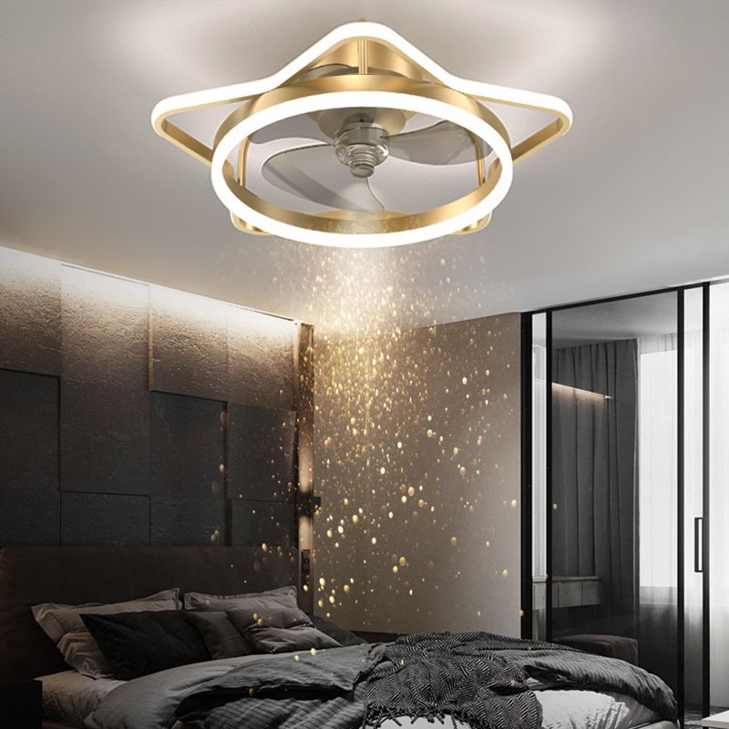 3-Blade Children Ceiling Fan Metallic Black/Golden Fan with Light for Dining Room
