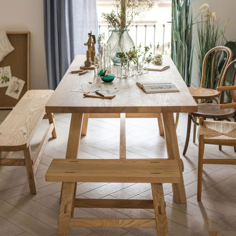 Natural Simplicity Rectangle Dining Table Pine Solid Wood Trestle Base Table