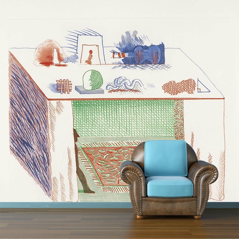 Large Still Life Table Mural Decal Blue-Brown Non-Woven Wall Decor, Washable, Custom Size