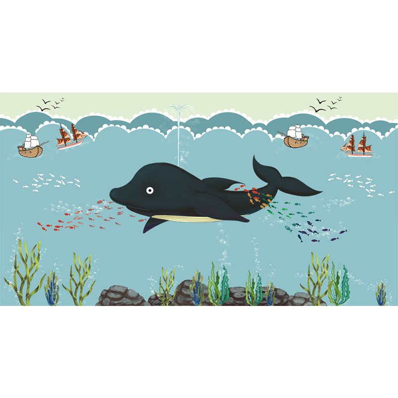 Blue Ocean Animals Wall Mural Nautical Cartoon Waterproofing Wall Art for Baby Room