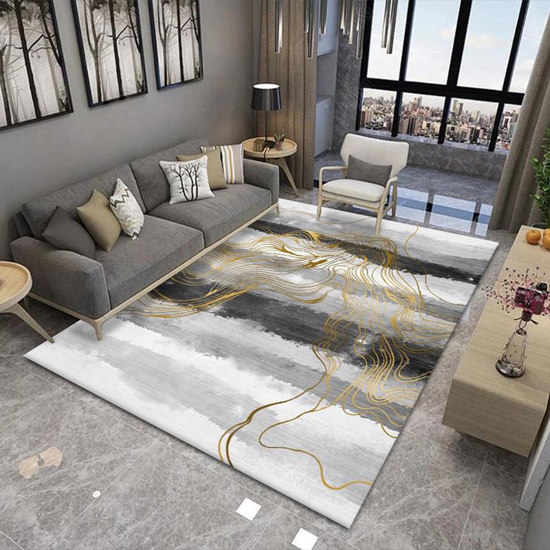 Modern Area Carpet Abstract Pattern Carpet Polyester Living Room Rug with Non-Slip Backing