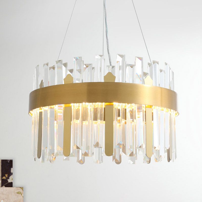 Drum Ceiling Chandelier Modernism Cut Crystal LED Gold Hanging Light Kit for Dining Room