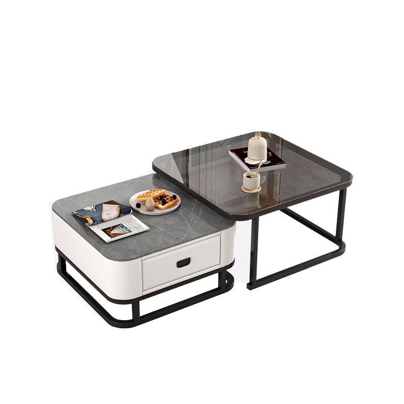 Frame Coffee Table Modern Slate Cocktail Table with Storage Drawers