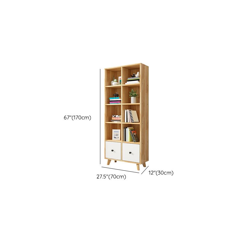 2-Drawer Solid Wood Accent Chest Natural Modern Cabinet with Shelves