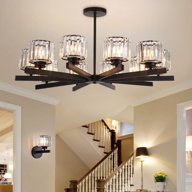 Cristallo trasparente Crystal Cilindrico Leonaio Lampaggio Light Modern Style Living Soggiorno pendenti in nero