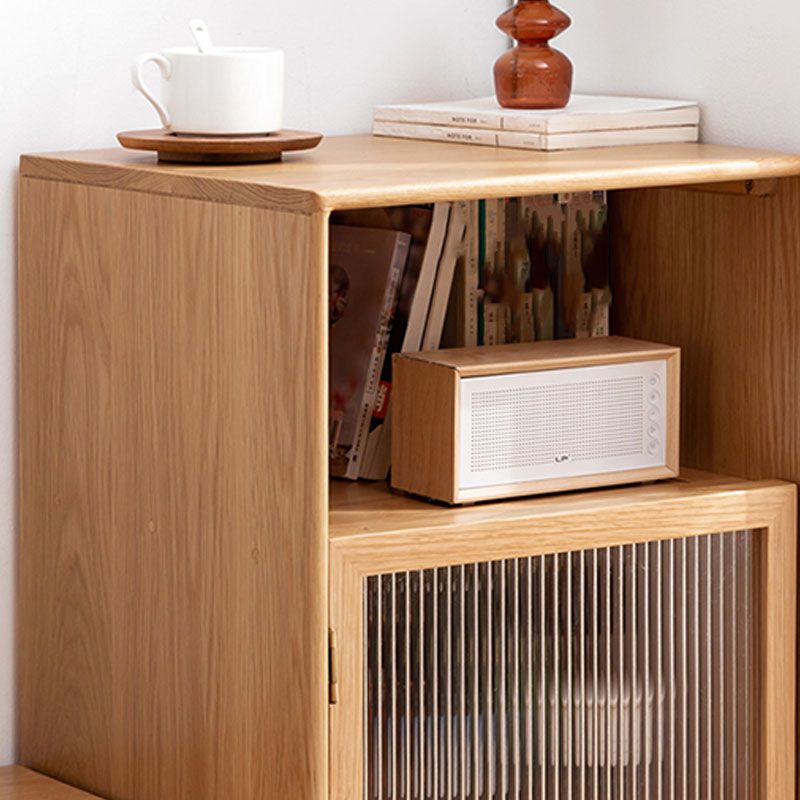 Glass Paned Solid Wood Shelves Included Modern Accent Cabinet