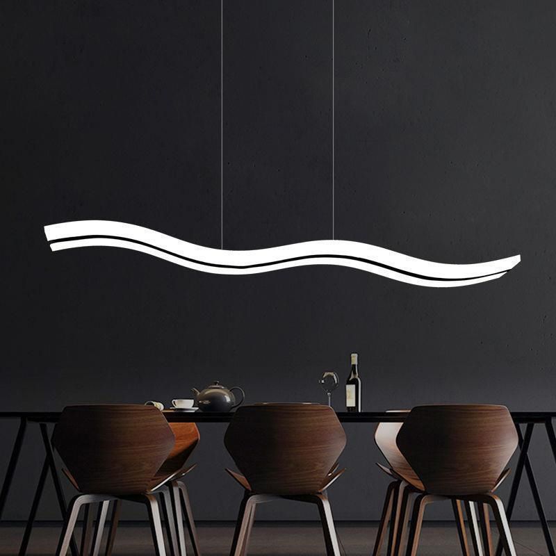 Wavy Shape Kitchen Island Fixture Acrylic Linear Pendant Ceiling in Black & White