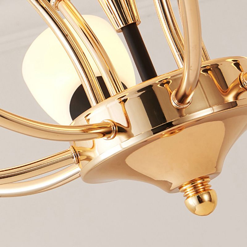 Gold 12 lumières lustre luminaire luminaire traditionnel en verre blanc ovale lampe à lampe à teinte avec conception de Spoutnik