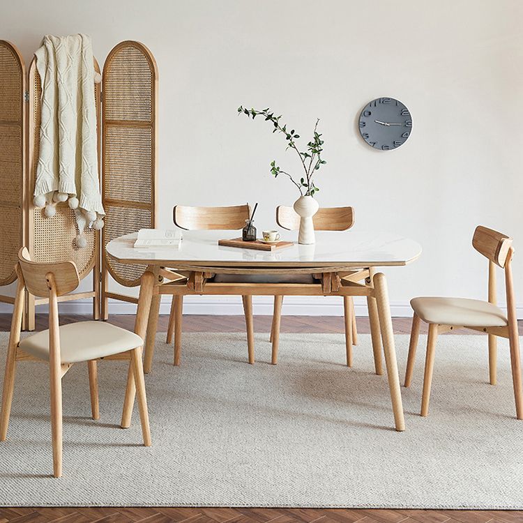 Round Sintered Stone Dining Table Modern Extendable Furniture with 4 Legs for Home