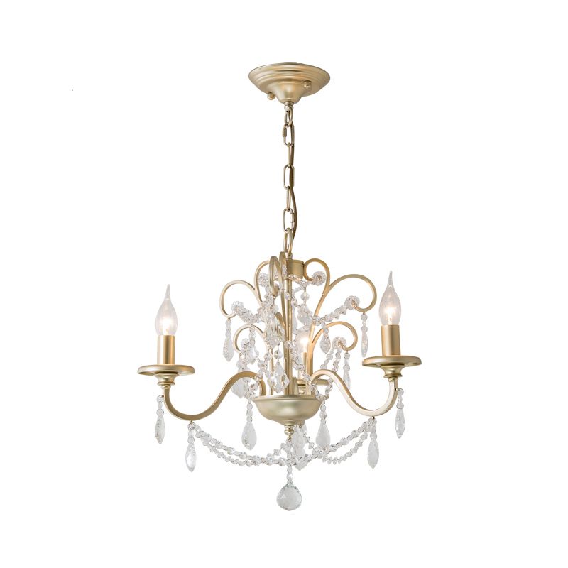 Gold Swooping Arm Chandelier Light Countryside Crystal 3/6/8 Lights Dining Room Ceiling Lamp