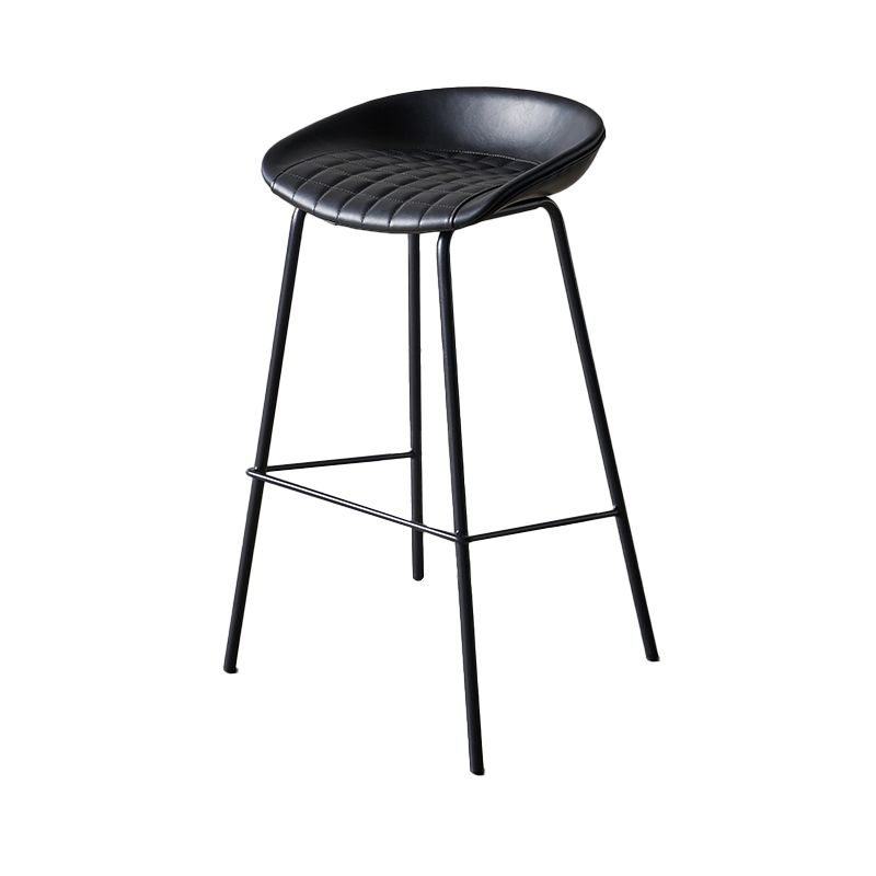 Industrial Indoor Barstool Iron Distressed Quilted Tall Stool with Leather Seat