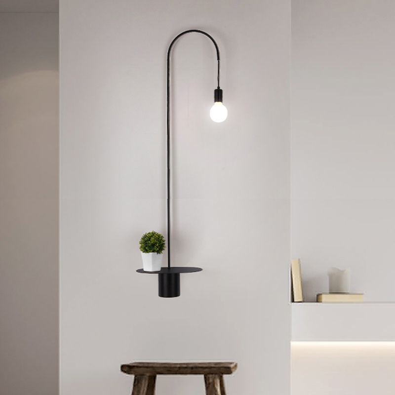 Gooseneck Metallic Wall Light Fixture Minimalist 1-Head Black/White/Gold Wall Sconce Lighting with Bulb