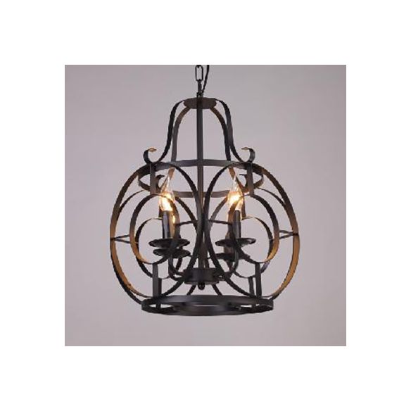Iron Lantern Cage Suspension Light Vintage Elemy 4 Bulbes Restaurant Prendant Pendant Light in Black