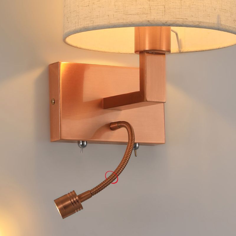 Iron and Fabric Wall Light Post Modern Wall Sconce in Rose Gold Finish