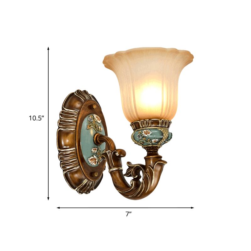Fluted Glass Floral Wall Light Fixture Vintage 1/2-Head Bedside Wall Mount Lighting in Brown