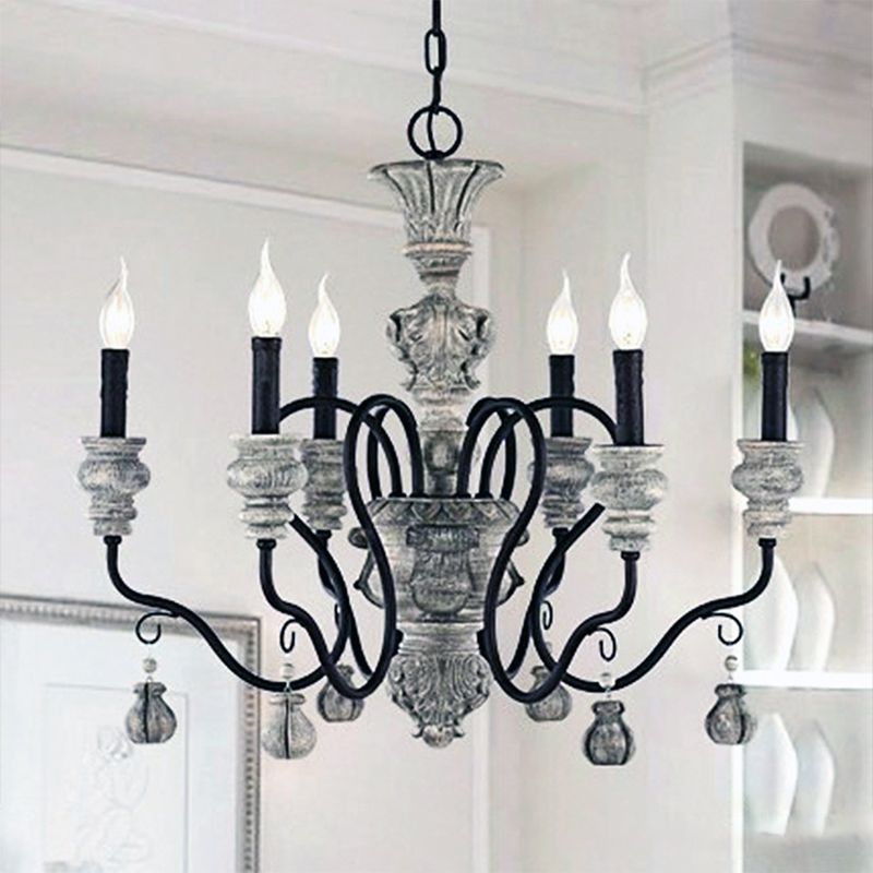 Candlestick Hanging Chandelier French Country Multi Lights Living Room Pendant in Grey