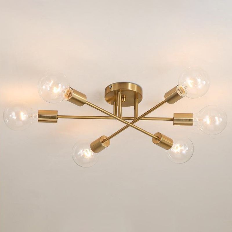 6 Lights Bare Bulb Ceiling Light Post-modern Metal Interlocking Lines Shape Flushmount Lighting Fixture