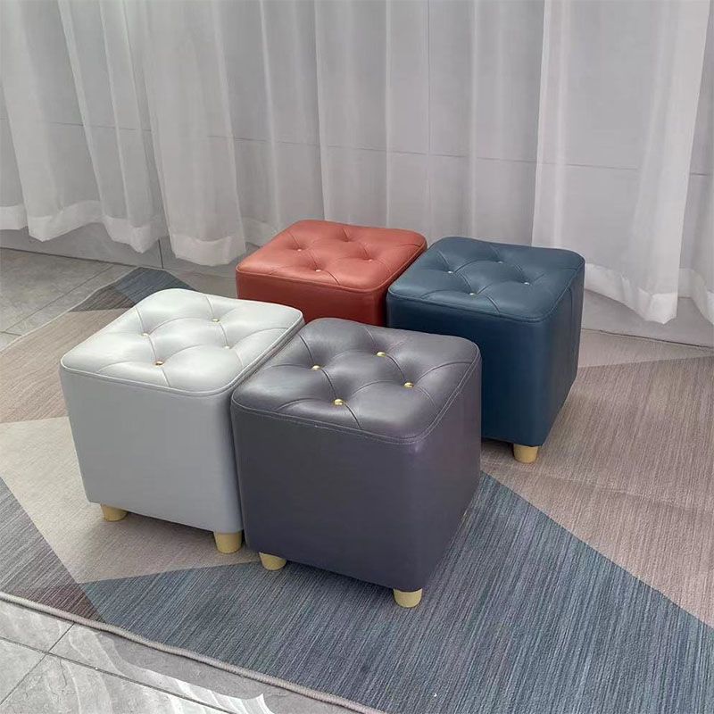 Modern Cotton Pouf Ottoman Plain Square Tufted Water Resistant Chair Pouf