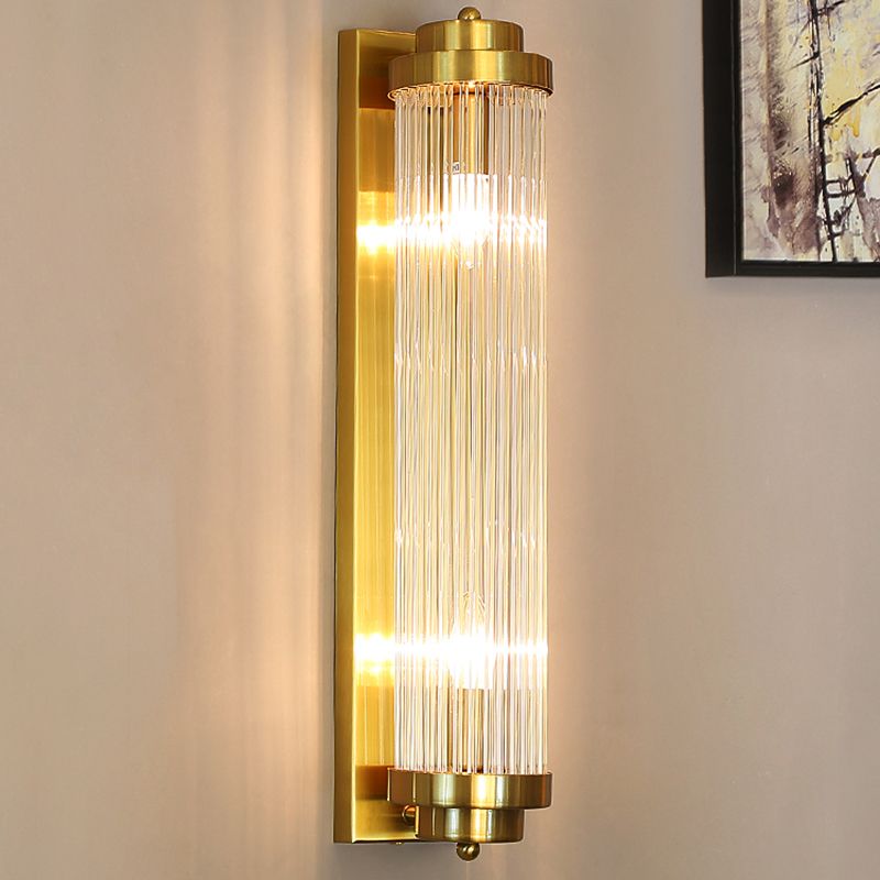 Half Cylinder Shade 2 Lights Wall Sconce Modern Style Crystal Wall Mount Light Fixture