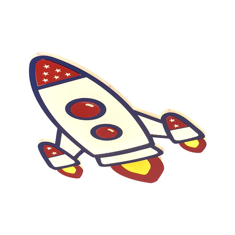 Acryl Vliegtuig LED Flush Mount Licht Kid Slaapkamer Modern Plafond Lamp in Rood