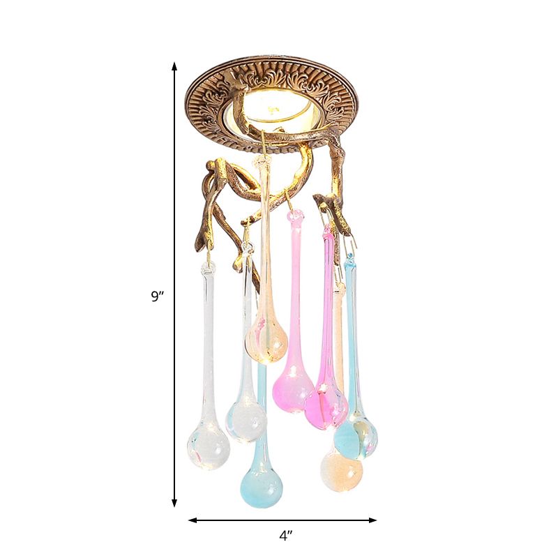 Branch Ceiling Light Vintage Blue-Purple/Clear Teardrop Crystal LED Bedroom Light Ceiling Light