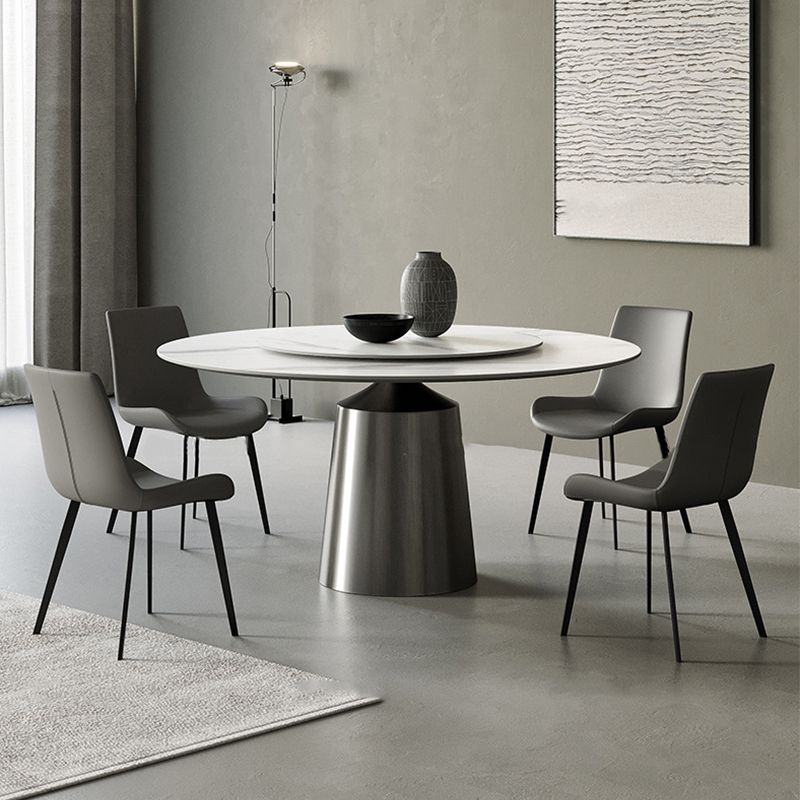 Round Stone Dining Table Modern White Furniture with Pedestal Base for Home