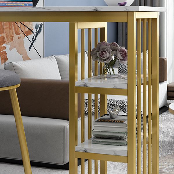 Industrial Rectangle Bar Height Table Faux Wood Bar Table with Storage Base