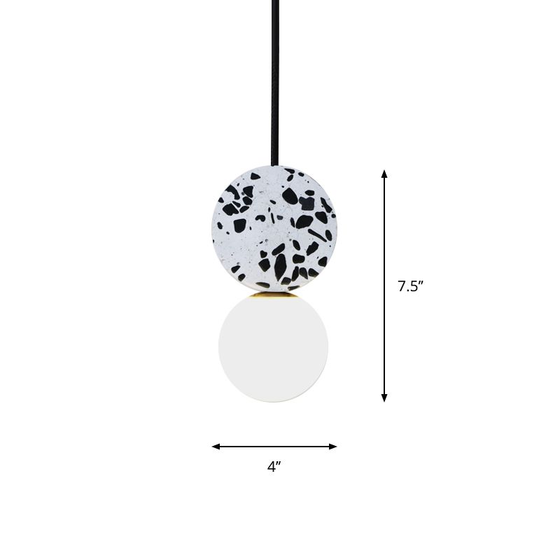 Black Round Ceiling Light Modern 1 Light Marble LED Pendant Lamp with Modo White Glass Shade