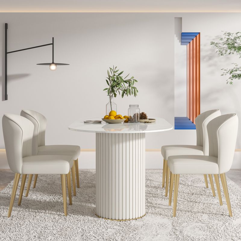 Moderne Küche gesinterte Stein Esstisch Oval Form weißer Esstisch mit doppelter Sockelbasis