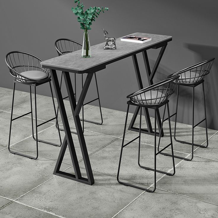 1/5 Pieces Bar Stool and Table Set Rectangular Modern Pub Table Set