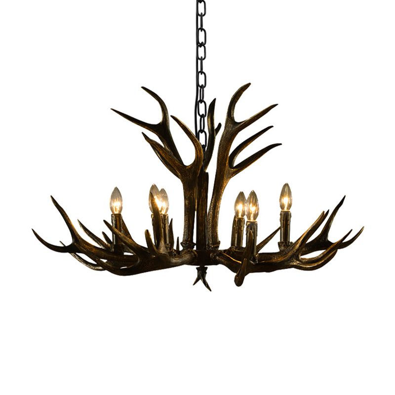 Black Candle Pendant Chandelier Rural Resin 6/8/10 Heads Restaurant Hanging Ceiling Light