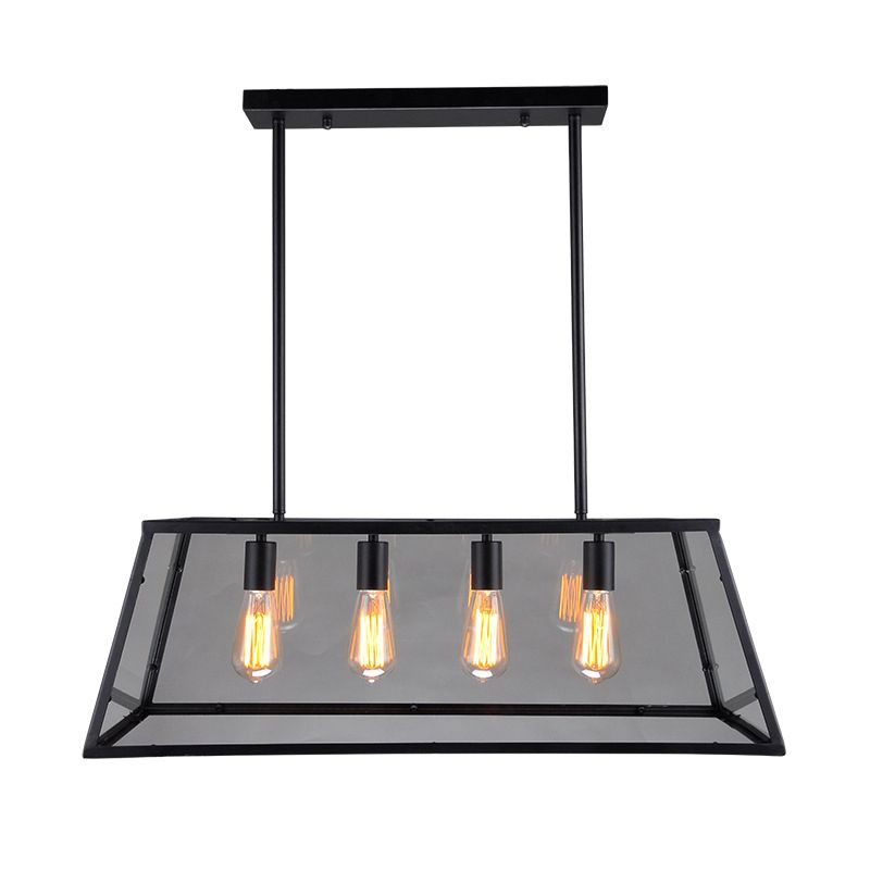 Rectangular Shape over Island Lighting Modern Style Metal 4 Lights Hanging Lamp in Black