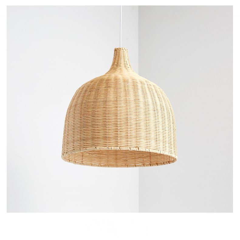 Handwoven Dome Pendant Light Fixture Chinese Bamboo Single Bulb Dining Table Ceiling Light in Beige
