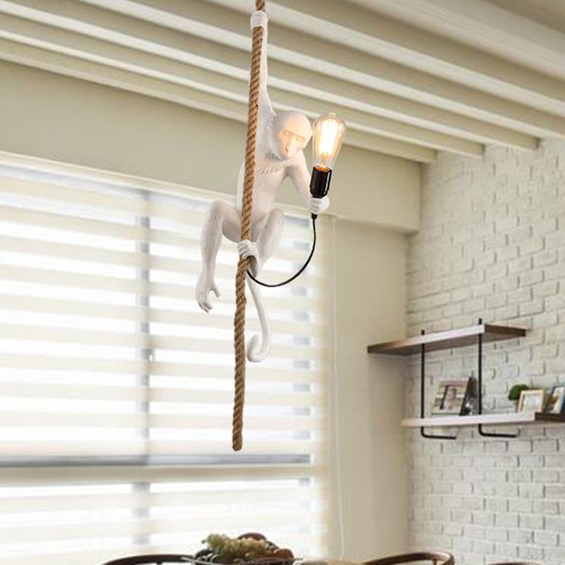 Monkey Resin Monkey Light a soffitto appeso moderno lampada a sospensione bianca a 1 luce con corda di corda