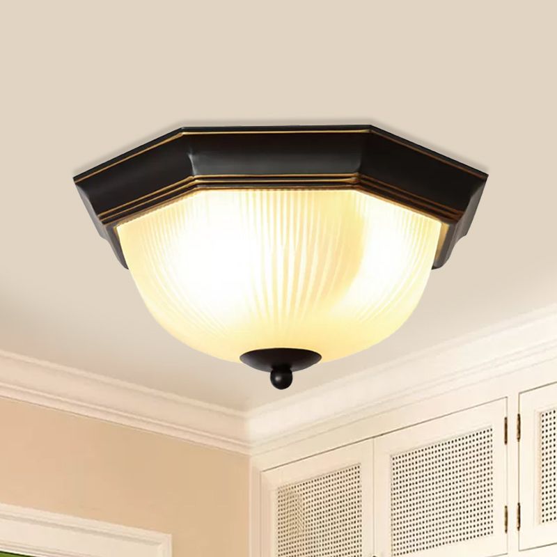 Milk Ribbed Glass Black Ceiling Flush Faceted Dome 2-Head Classic Flush Mount Recessed Lighting