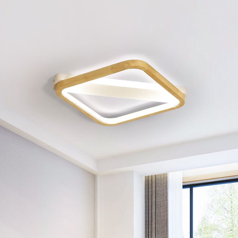 Rhombus Sleeping Room Ceiling Fixture Wood 13"/17"/21" Width LED Minimalism Flush Mount Light in Beige